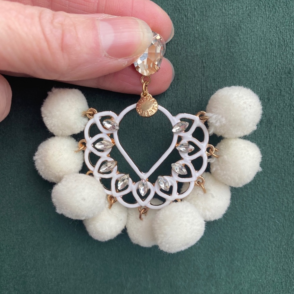 New white Pom Pom crystal gold drop earrings